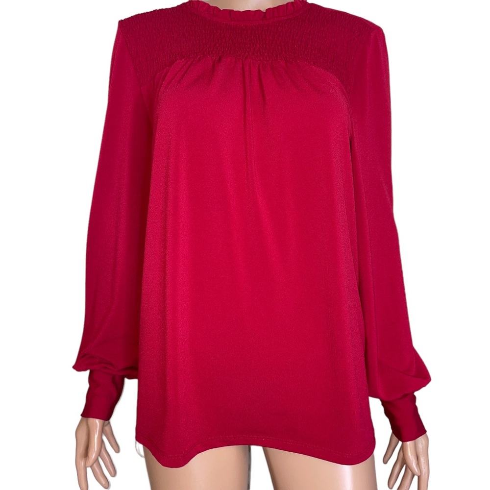 Adrianna Papell Magenta Red Long-Sleeve Blouse